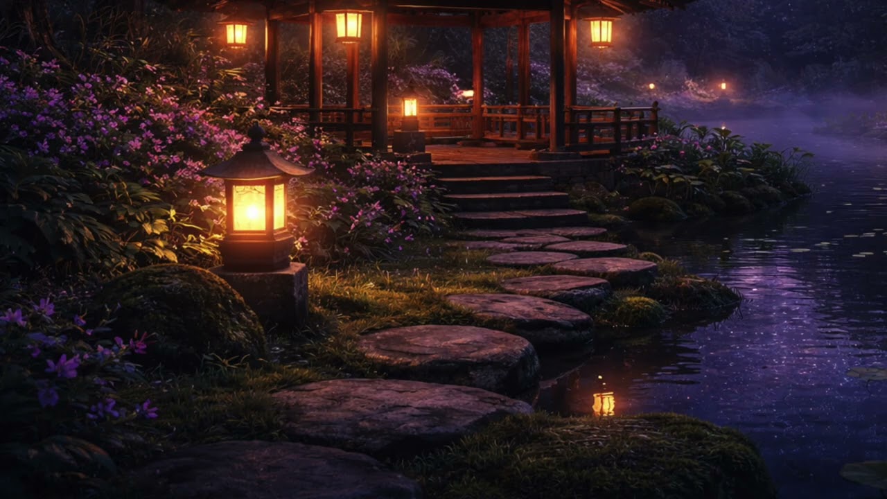 Japanese Garden Gazebo — 2 Hours of Peaceful Night Ambience