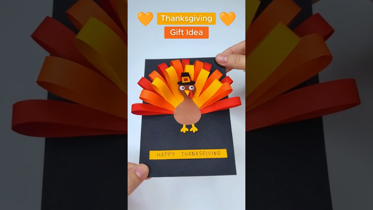 Cute Gift Idea 💛 Paper Strips Turkey 🦃 Happy Thanksgiving Pop Up Card |  Easy DIY Paper Craft