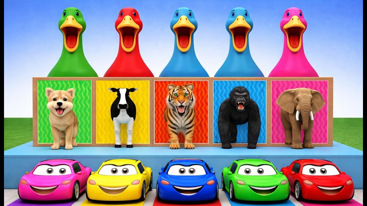 Long Slide With Cow Elephant Gorilla Hippopotamus 3d Animal Game Funny 3d Animals