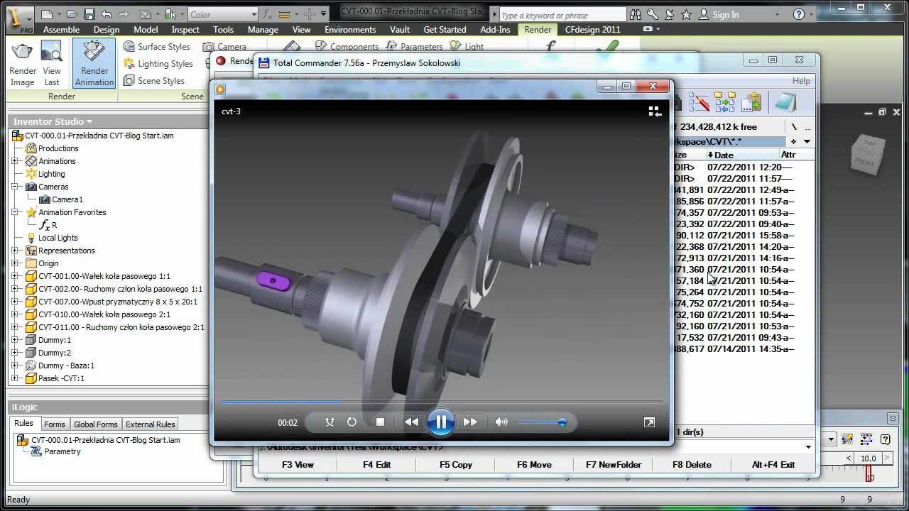 Autodesk Inventor - Animacja przekładni CVT