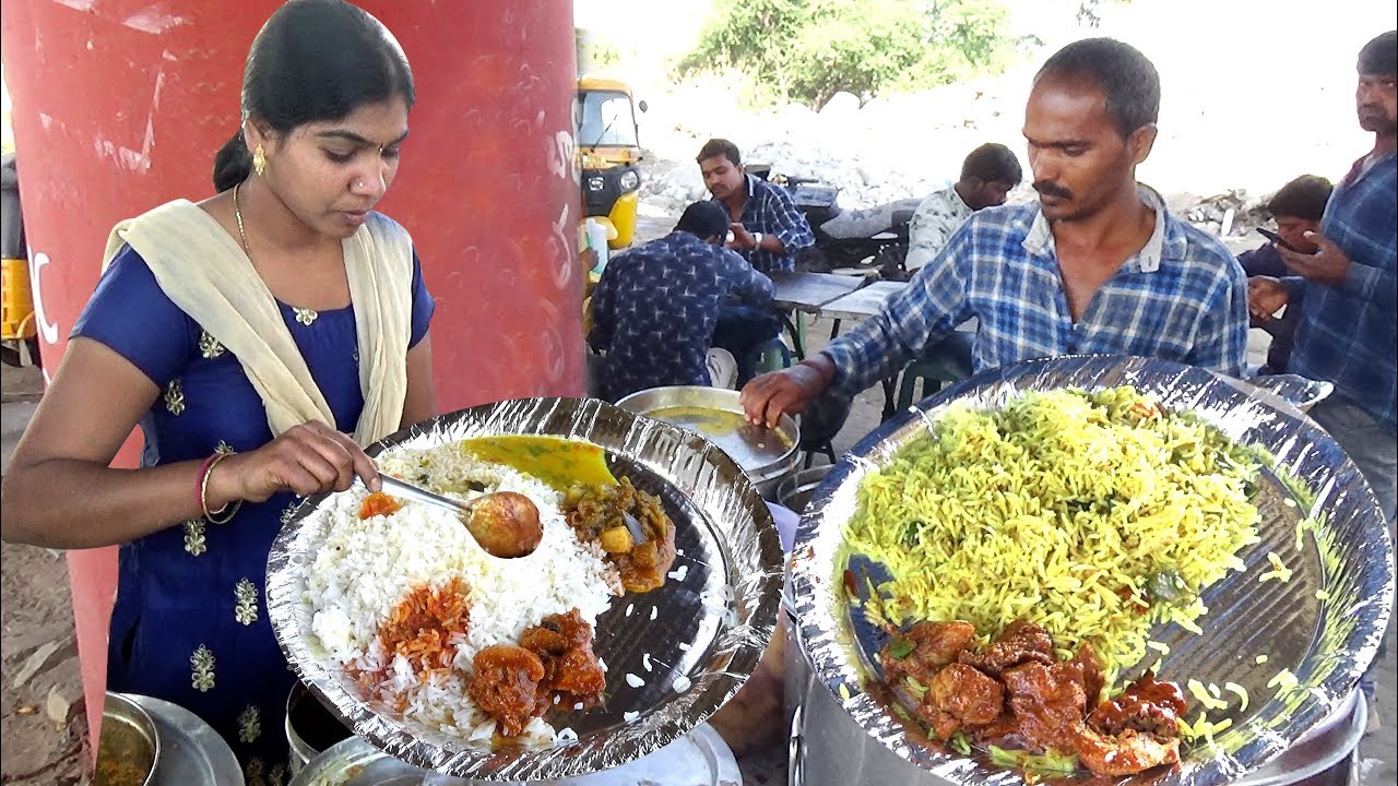 Delicious Roadside Veg & Non Veg Meals | Chicken Rice/Boti Rice/Fish Rice | Street Food Hyderabad
