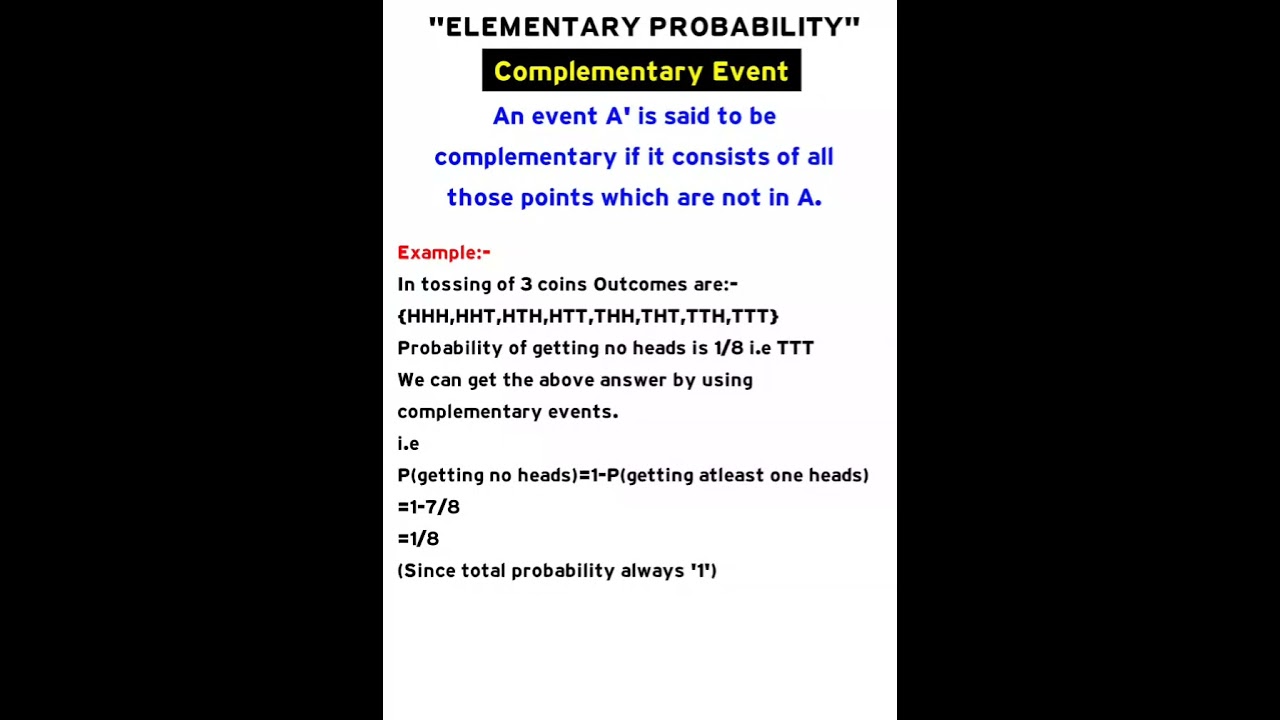 Complementary Events In Probability (PART-1)  #statistics  #mathematicsanalysis #probability