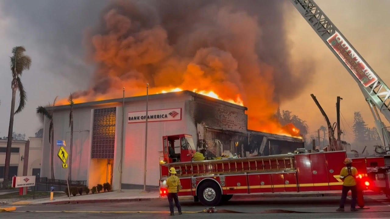 Firefighters continue to fight flames during the Eaton fire in the Altadena area of LA | AFP