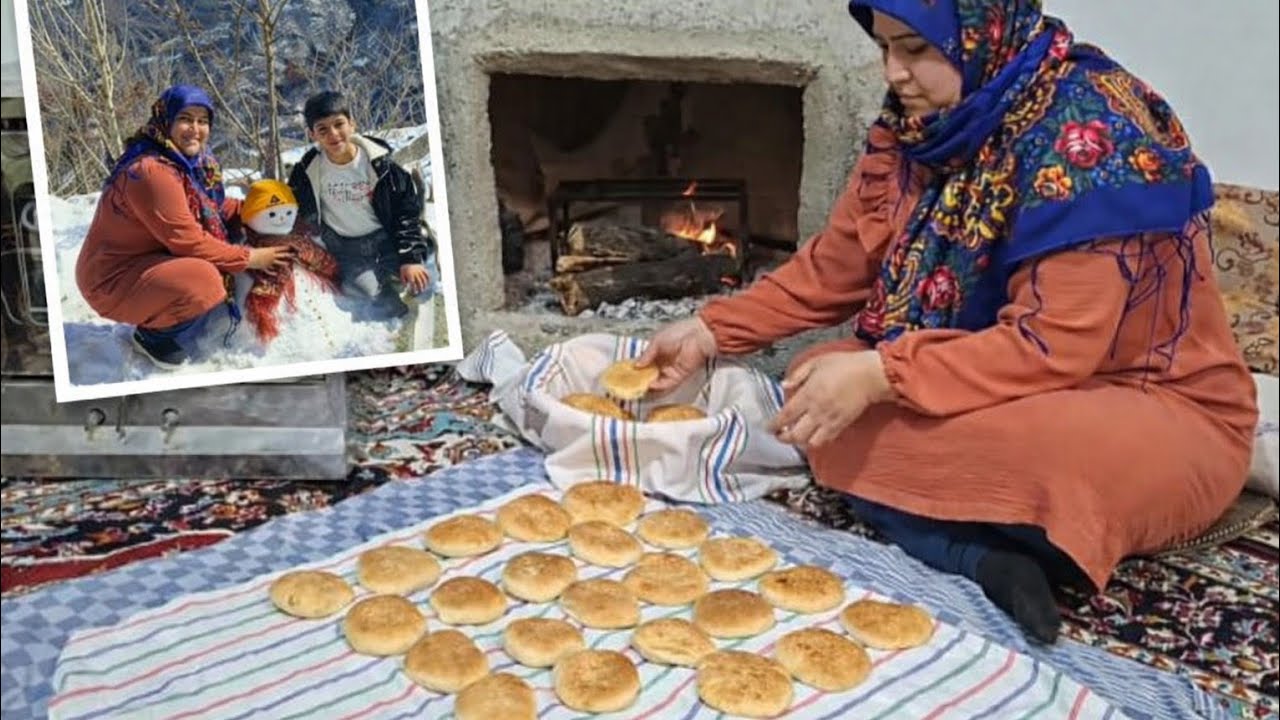 Winter Village Life: Baking Sweet Milk Bread (Kak) & Fireplace BBQ in Heavy Snow