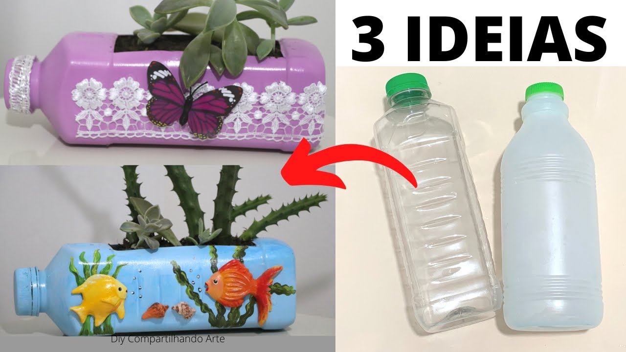3 LINDOS VASOS COM GARRAFAS PLASTICAS Artesanato criativo do Compartilhando Arte