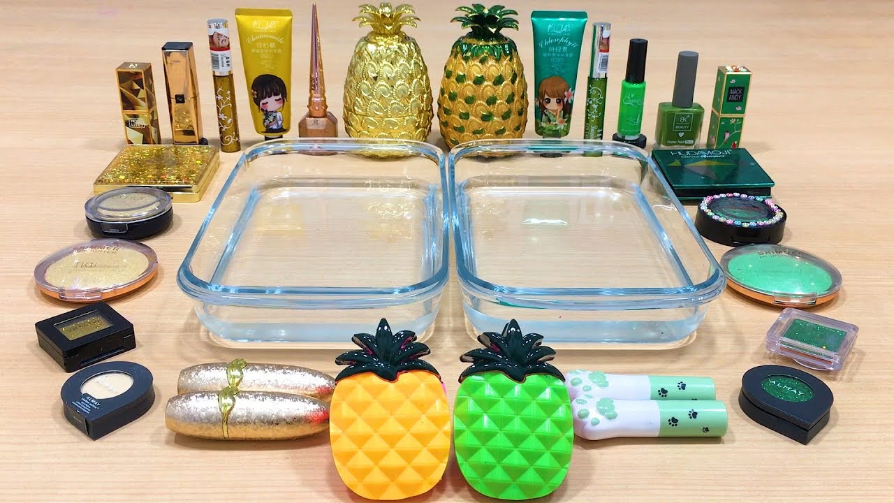 Green vs Gold ! Pineapple Slime | Mixing Makeup Eyeshadow into Clear Slime ! Satisfying Videos #576