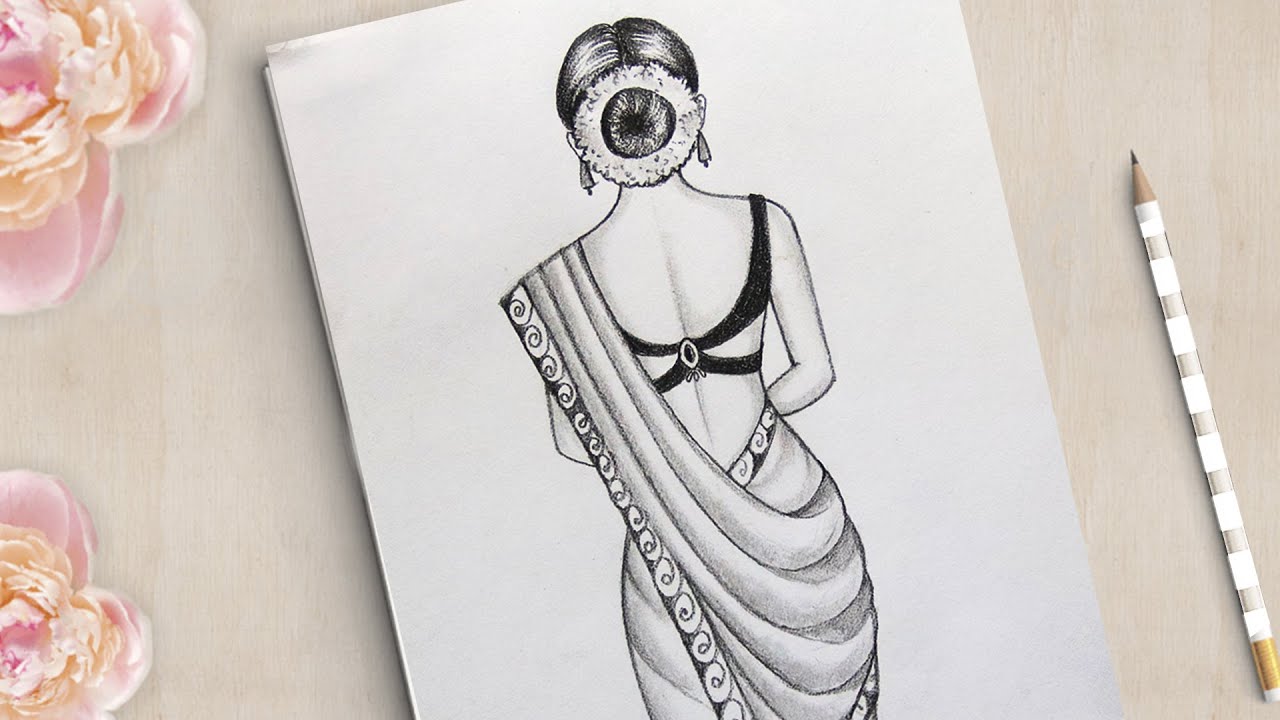 How to draw a Gorgeous Traditional Girl with Saree | Saree Drawing | girl drawing