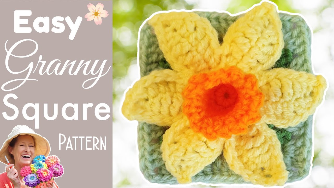 Нарцисс 3D вязаный крючком цветок Granny Square - BloomScape CAL 9