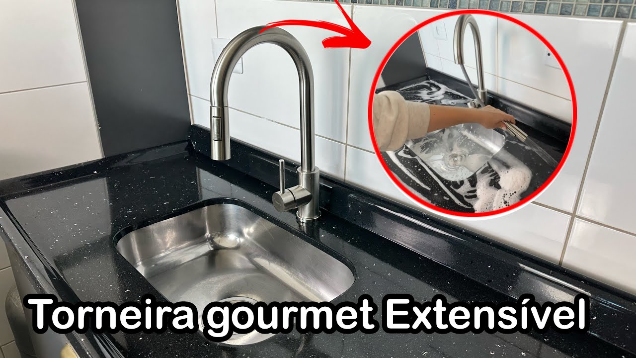￼TORNEIRA de COZINHA BANCADA GOURMET Extensível Misturador Inox Cor Prateado Escovado/MARCA FAUCET 