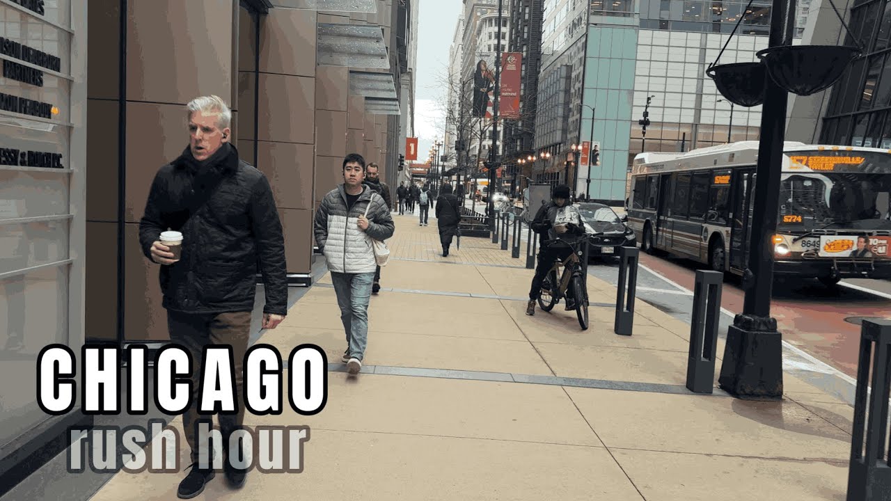 Chicago Rush Hour Walking Tour on Madison Street and the Magnificient Mile  4k HDR