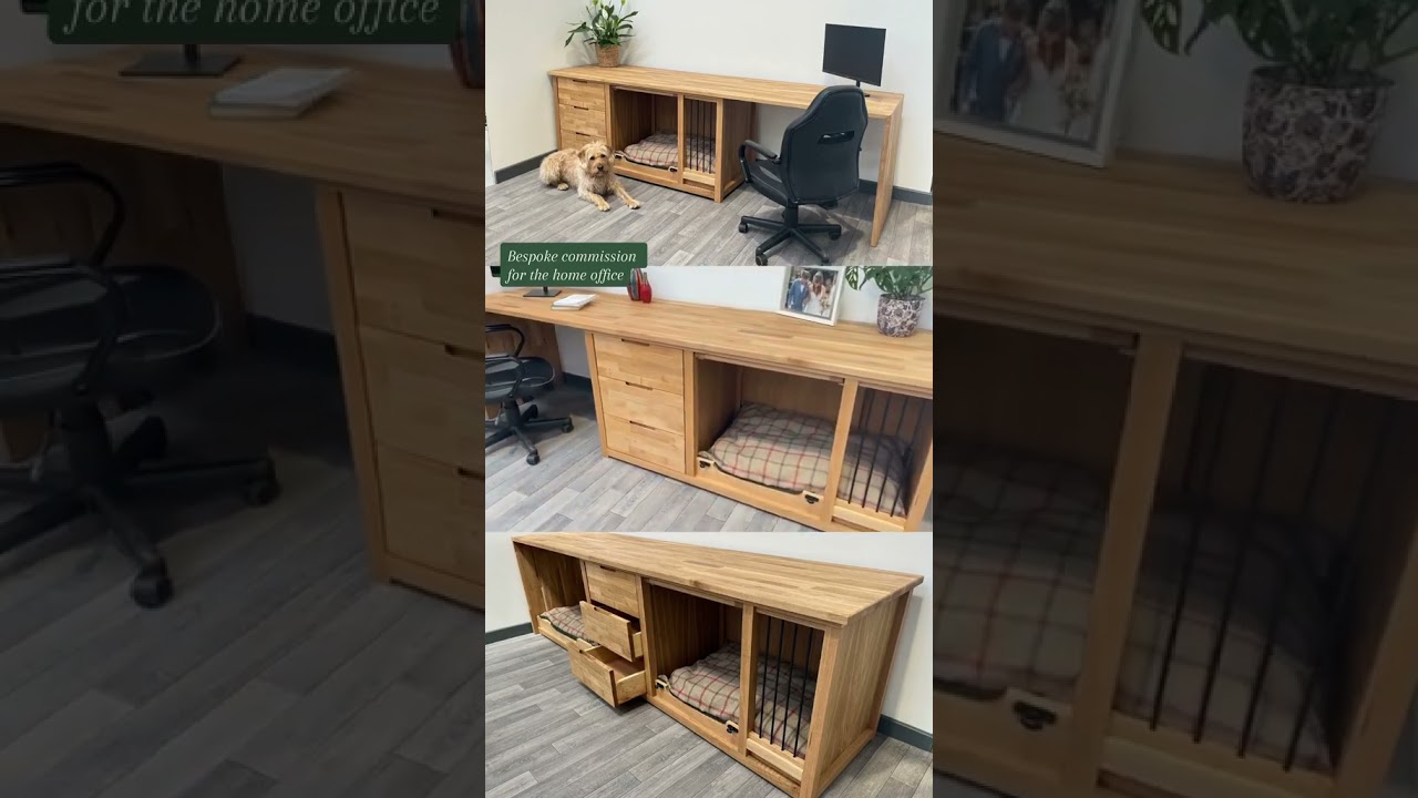 2 in 1 Wooden Office Table With Dog Crate #wooden #working table #crate #pet