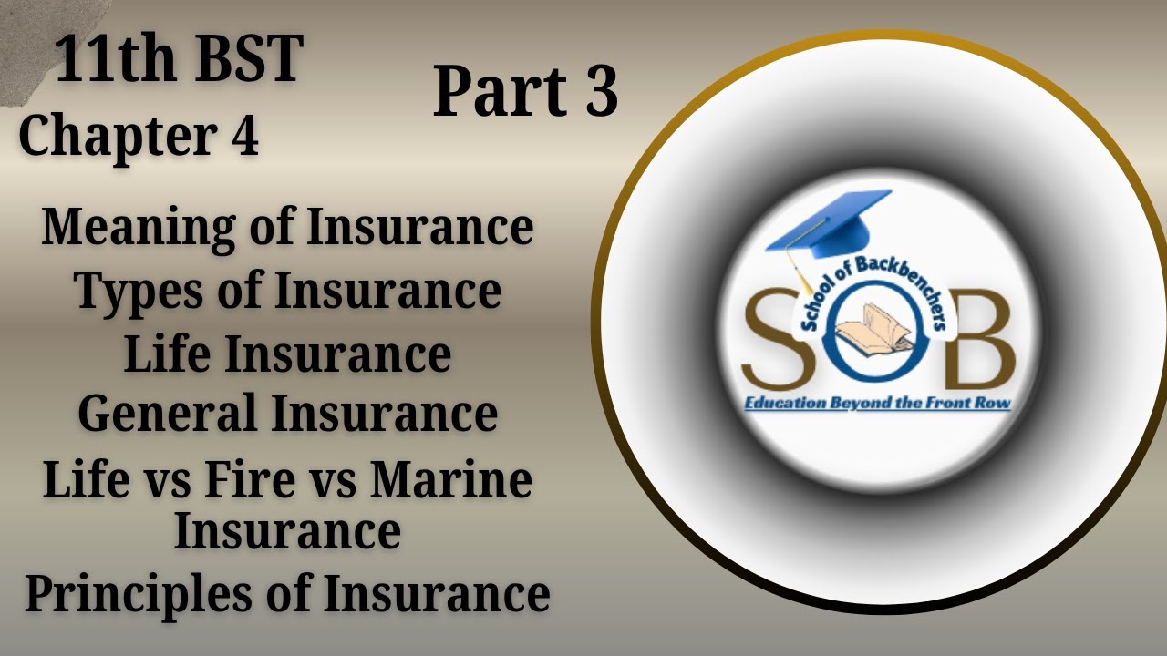 11th Business Studies Chapter 4 Part 3 | Life, Fire & Marine Insurance | Principles of Insurance