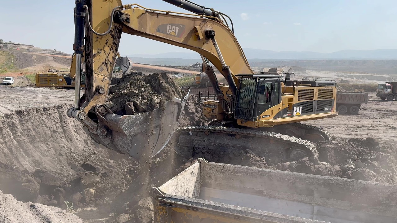 Caterpillar 385C Loading Overburden with Cat 395 & Liebherr 974 - Sotiriadis/Labrianidis Mining 4k