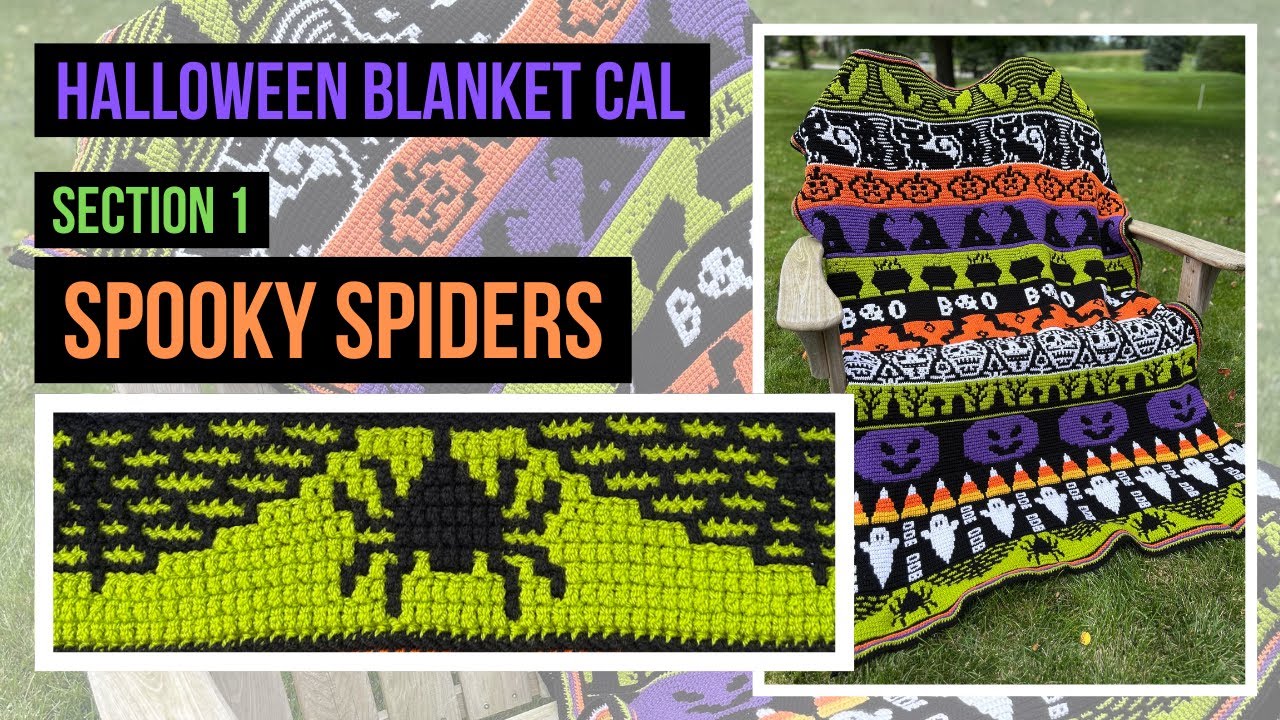 Halloween Mosaic Blanket CAL - Section 1 - Spooky Spiders Mosaic Blanket Strip (Right-Handed)