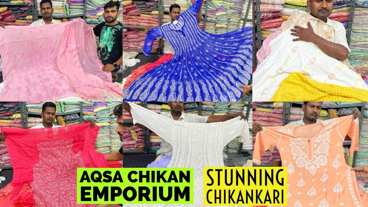 Fine Work Chikankari Short, Long Kurti Pant & Dupatta, Pure Viscose Suits Sarees & Lehengas at Aqsa