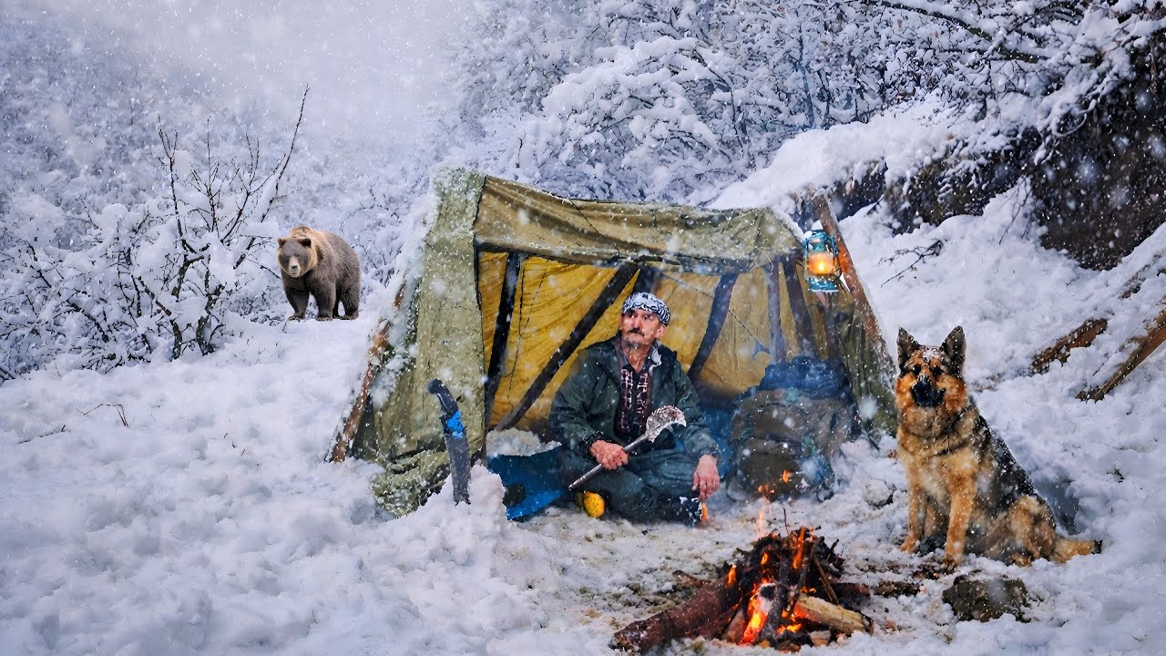 Winter Survival Camping in Heavy Snow _ Building Shelter & Fire in the Wild _ Survival skills.