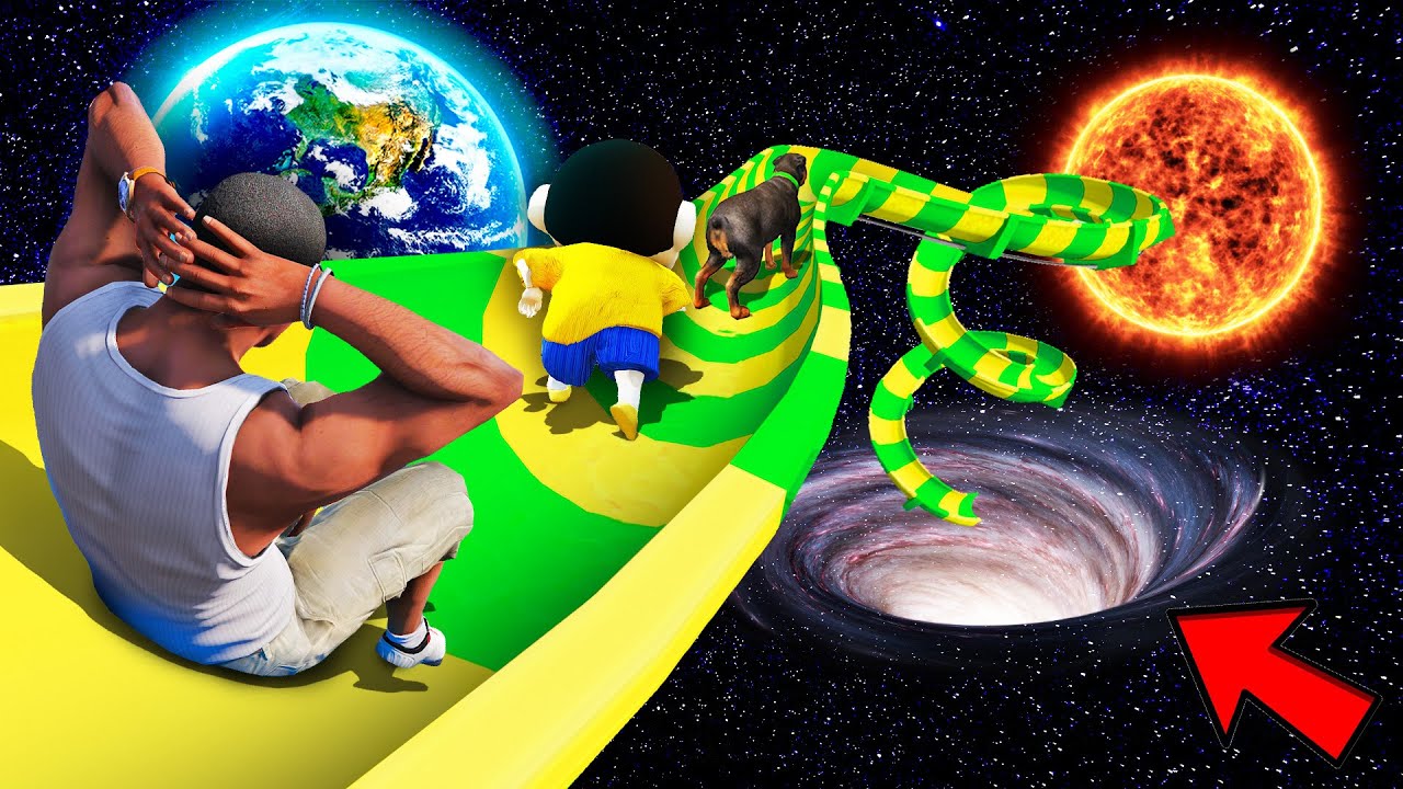 SHINCHAN AND FRANKLIN TRIED IMPOSSIBLE GIANT WATER SLIDE FROM SPACE TO BLACK HOLE CHALLENGE IN GTA 5