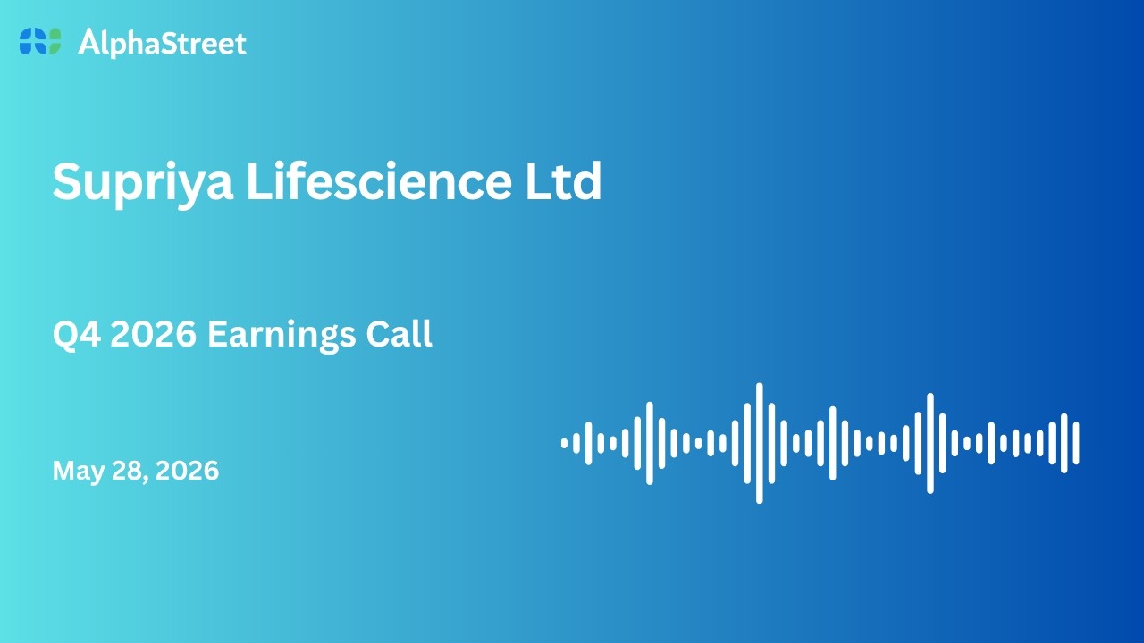 Конференц-колл по финансовым результатам Supriya Lifescience Ltd за 4 квартал 2025-26 финансового...