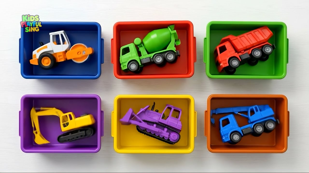 Six Colorful Construction Vehicles Song 🚚🌈 Learn Colors & Trucks  3D Nursery Rhymes for Kids