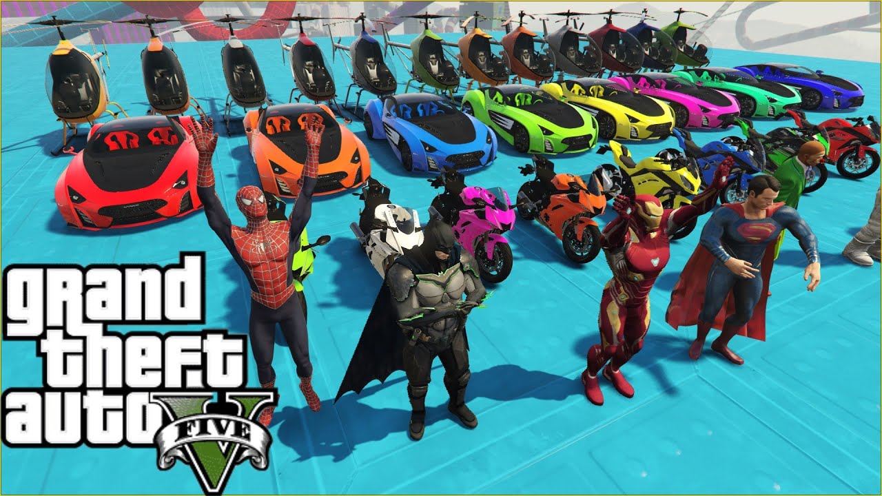 GTA V Stunt Map with Laraki Epitome Car Race Challenge Helicopters and Yamaha Kawasaki Motorcycles !