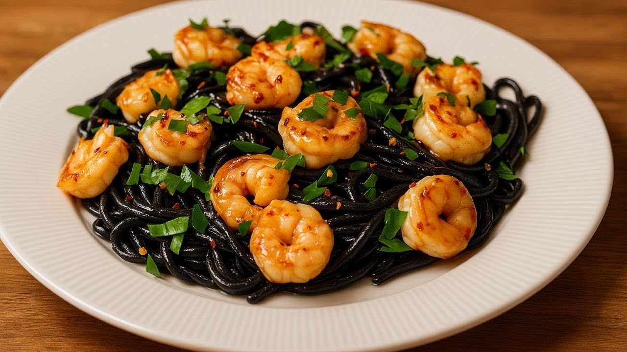 Black Spaghetti & Garlic Shrimp &mdash; Halloween Special 🍝🎃