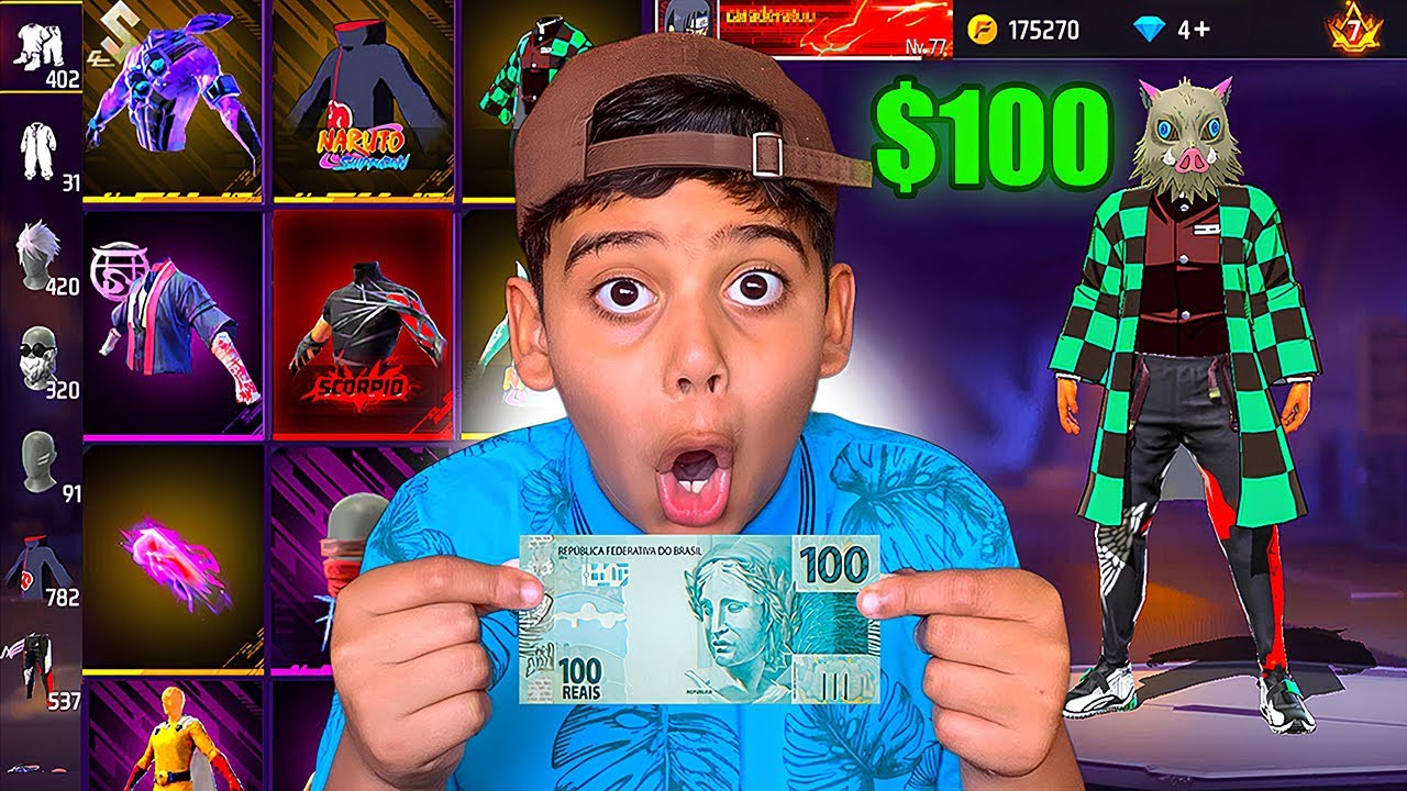MEU IRMÃOZINHO COMPROU UMA CONTA MISTERIOSA COM R$100 REAIS NO FREE FIRE!