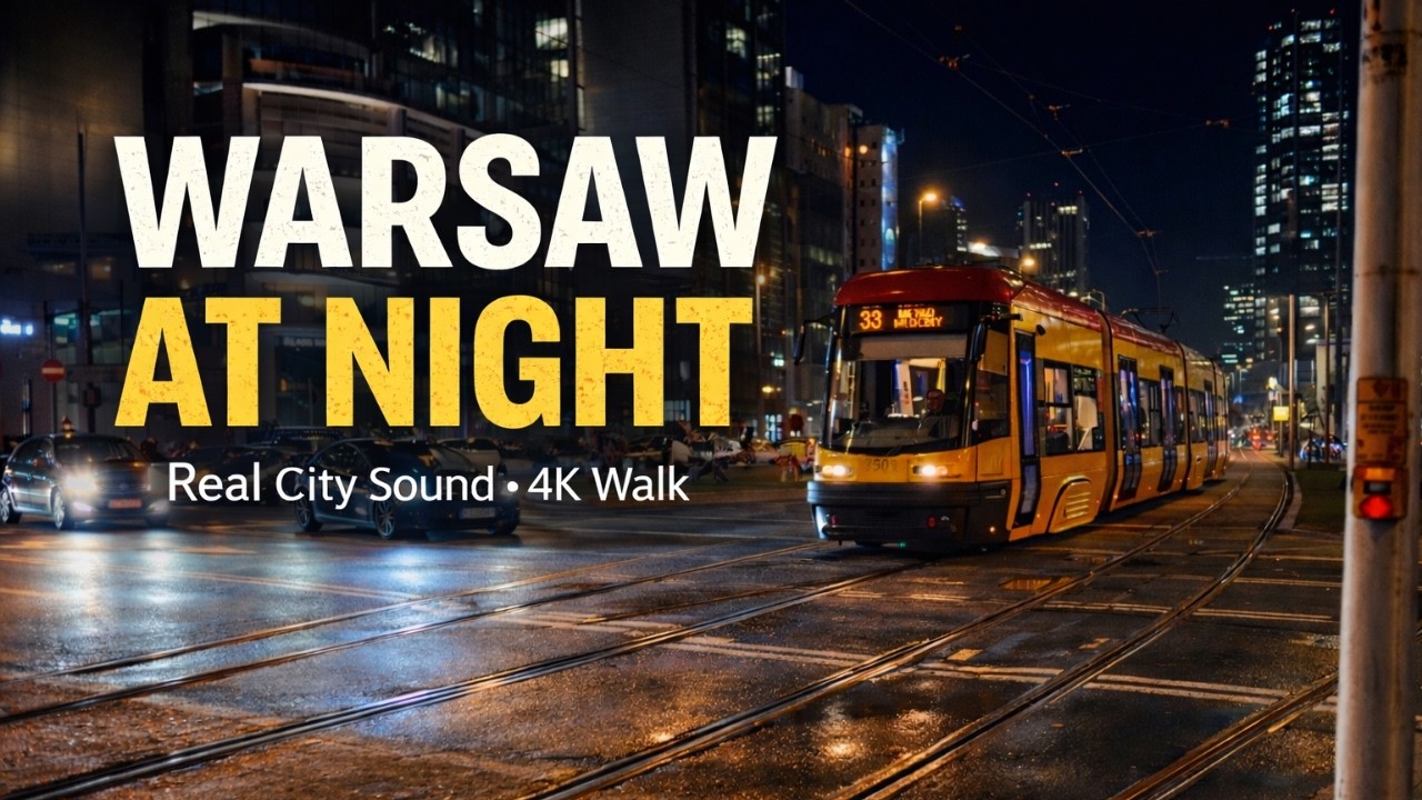Warsaw at Night [4K] – Real City Sounds and Evening Walk