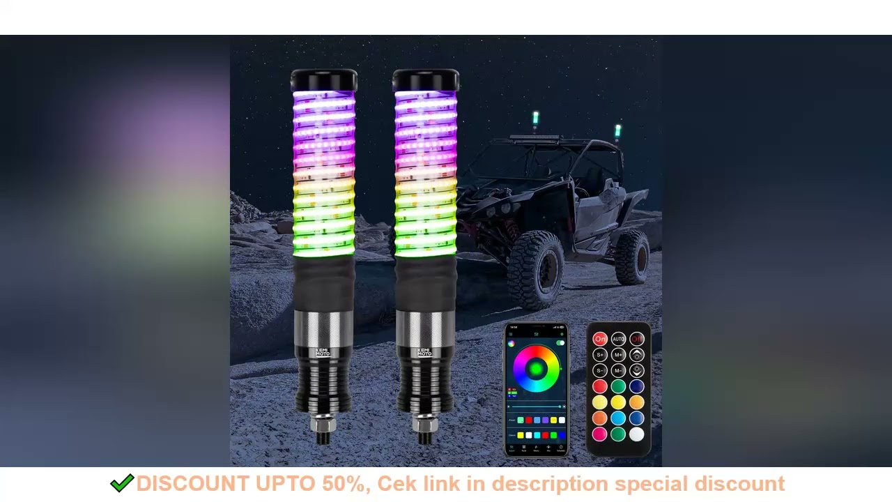 2pc 1-2ft UTV COB Fat Whip Lights for Side by Side Turning Signal Function Compatible with Polaris R