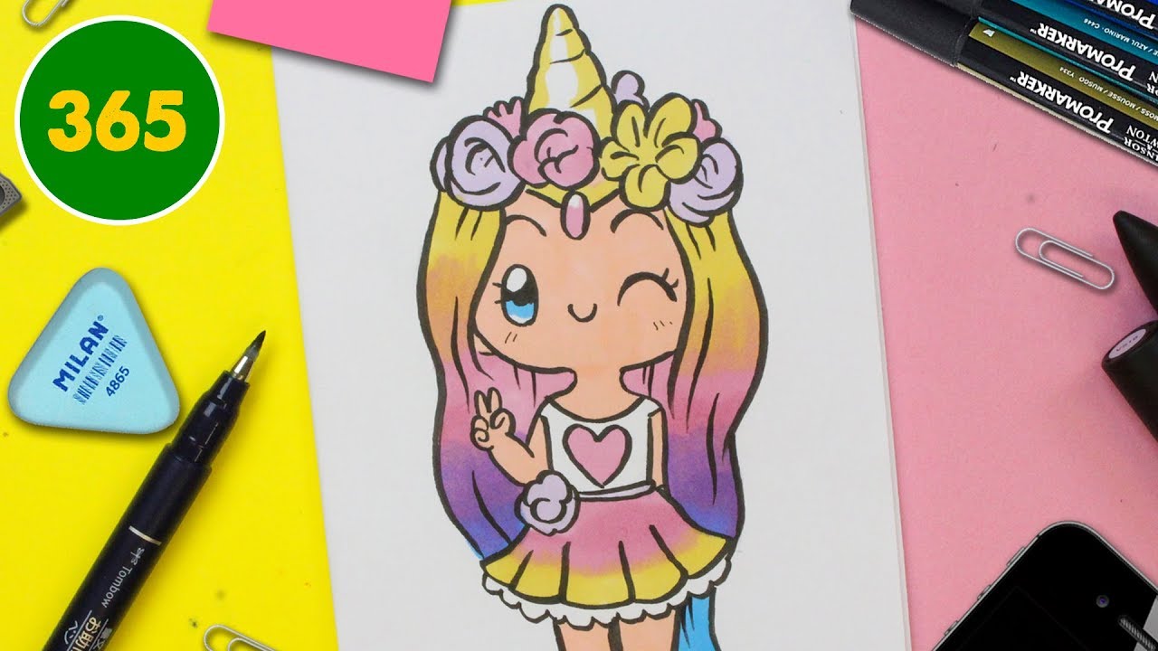 hur man ritar enhörning tjej Kawaii steg för steg