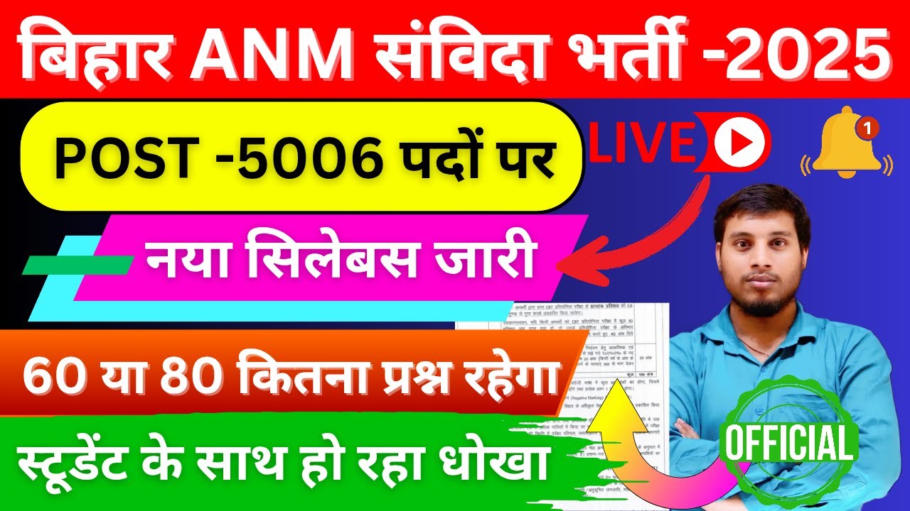 Bihar ANM Recruitment 2025 | 5006 Vacancy | Eligibility, Age Limit, Syllabus & Exam Date कब होगा 