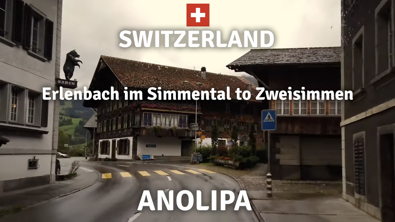Driving [ Switzerland ]  Erlenbach im Simmental to Zweisimmen - Country Roads at Rainy day