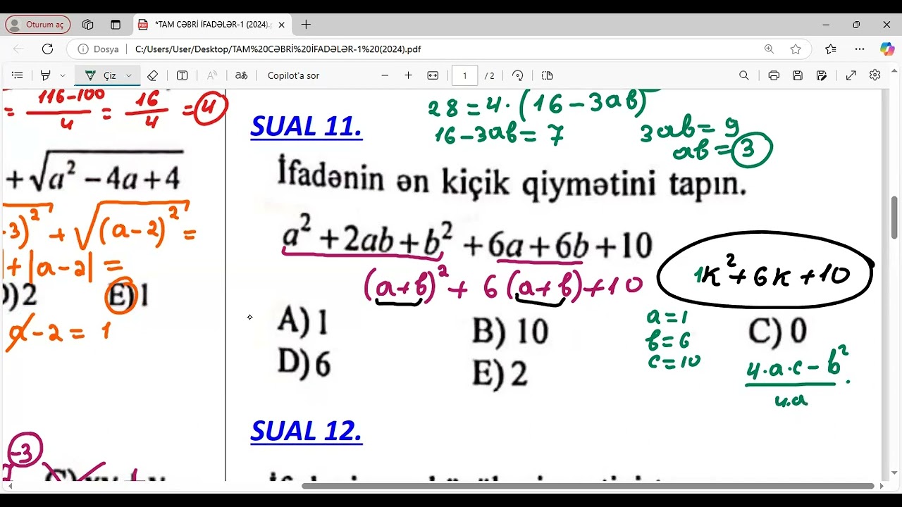 TAM CƏBRİ İFADƏLƏR | Seçilmiş Sualların İzahlı Həlli
