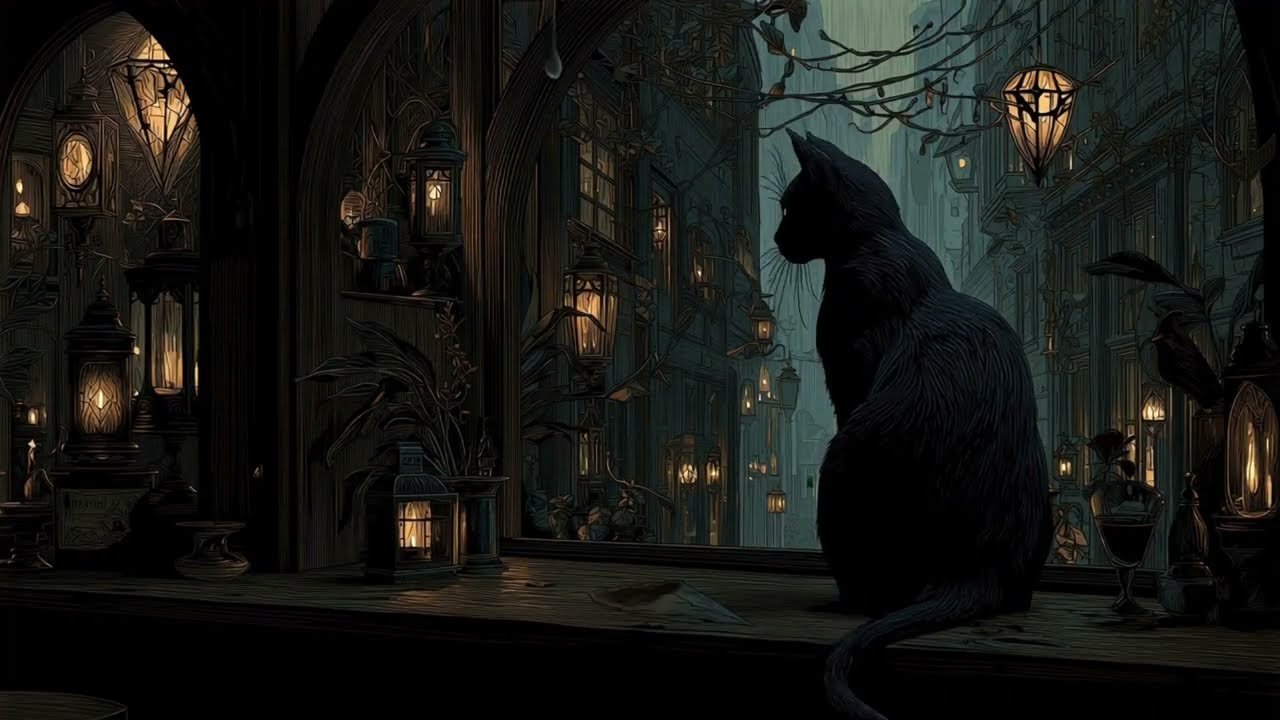 cozy cat lofi beats to relax/study to 🌙 rain café vibes