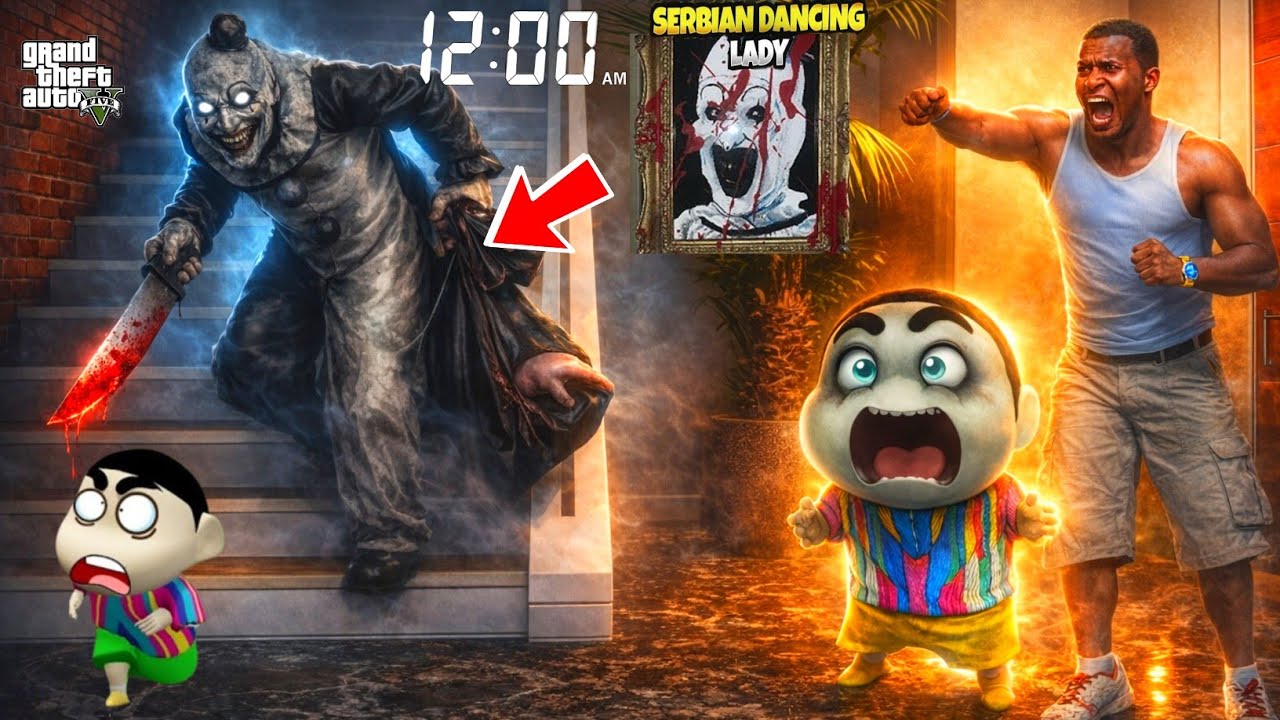 Franklin Protect His House From Serbian Dancing Lady and Save SHINCHAN and Family & CHOP GTA V!