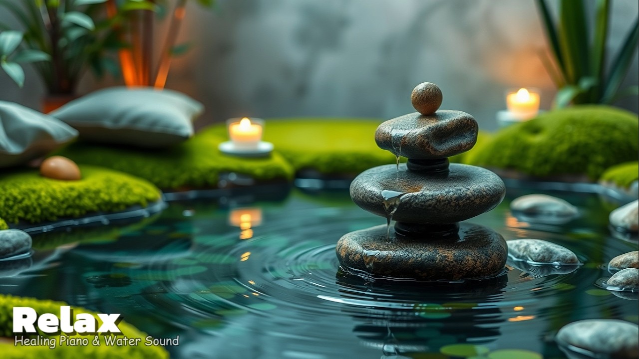 Healing Piano & Japanese Garden Water Sounds 🌿 Deep Stress & Anxiety Relief