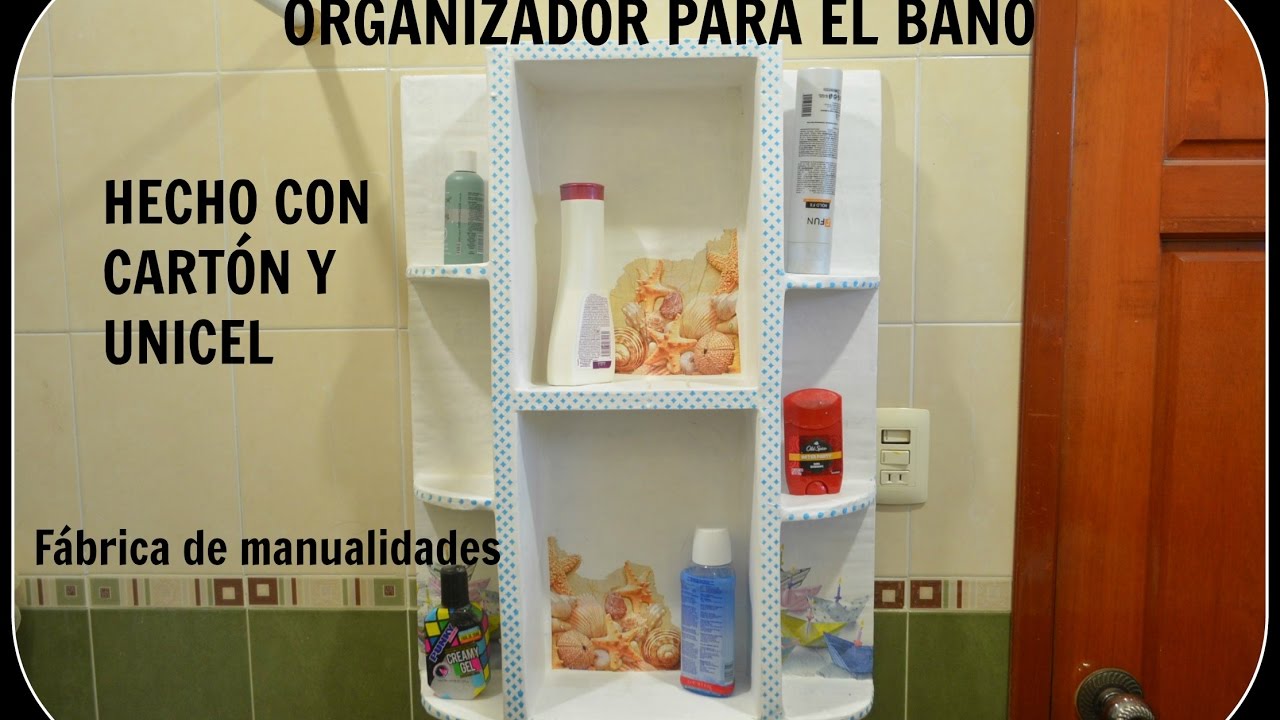 Organizador para el baño, hecho con cartón y unicel.