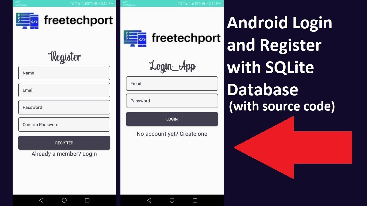 Android Login and Register with SQLite Database example with source code 2020 | FreeTechPort
