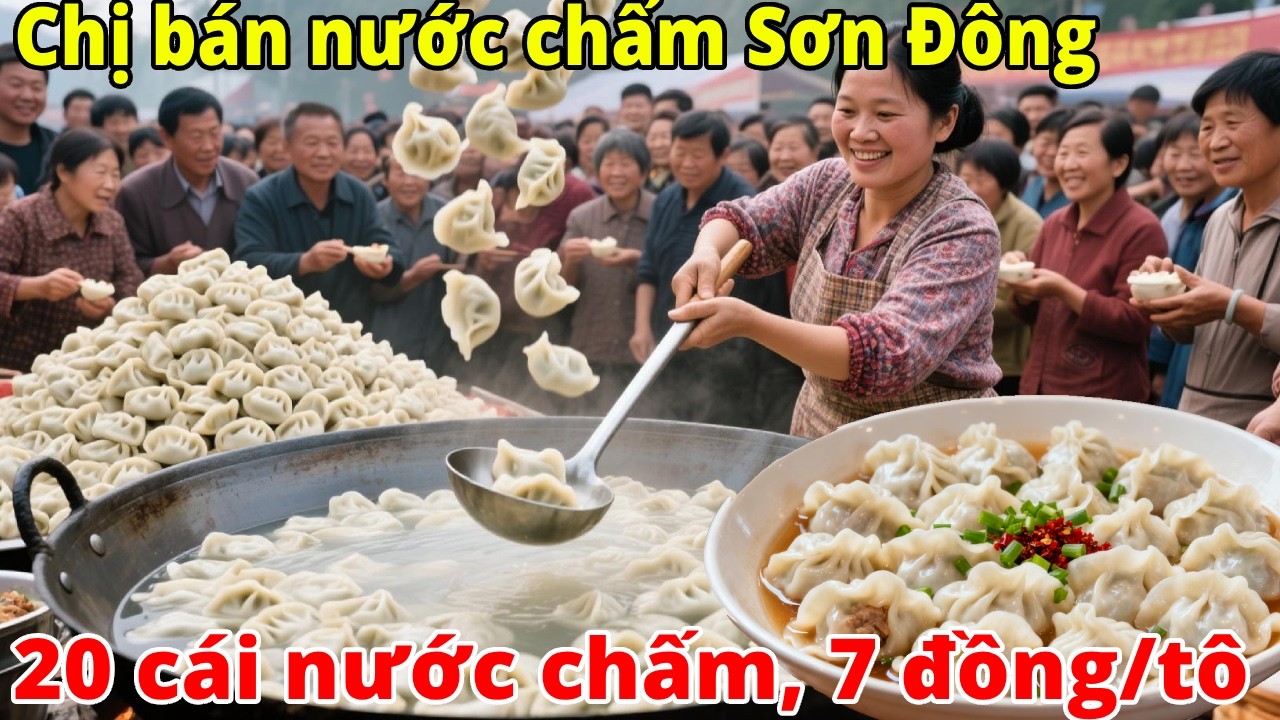 Chị gái Sơn Đông bán nước chảo: 7đ/tô đủ 20, khách xếp hàng mua