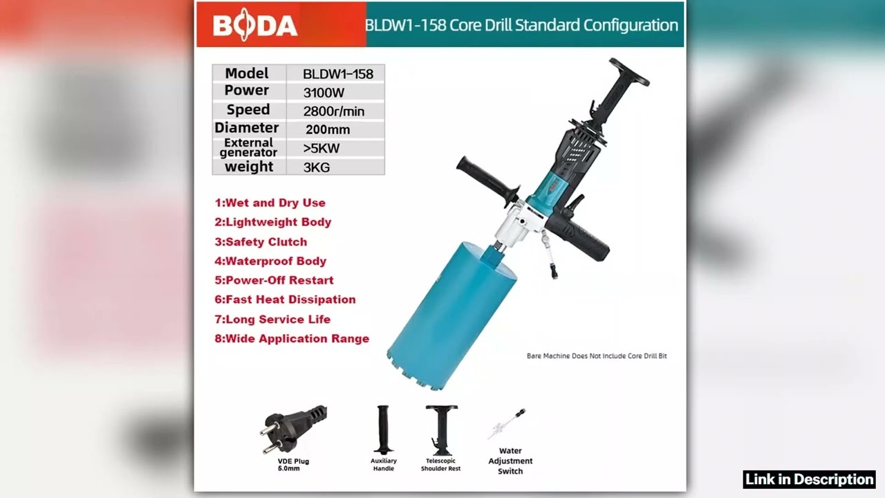 BODA BLDW1158 3100W Brushless Diamond Core Drill AutoCore 34kg Dry Wet Concrete Drill for Rebar HVA