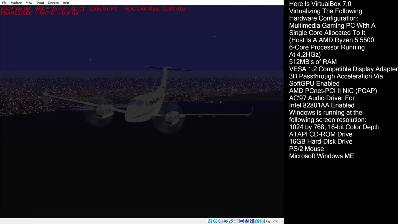FS2000 On VirtualBox 7.0 via SoftGPU Vid 2 (WinME)