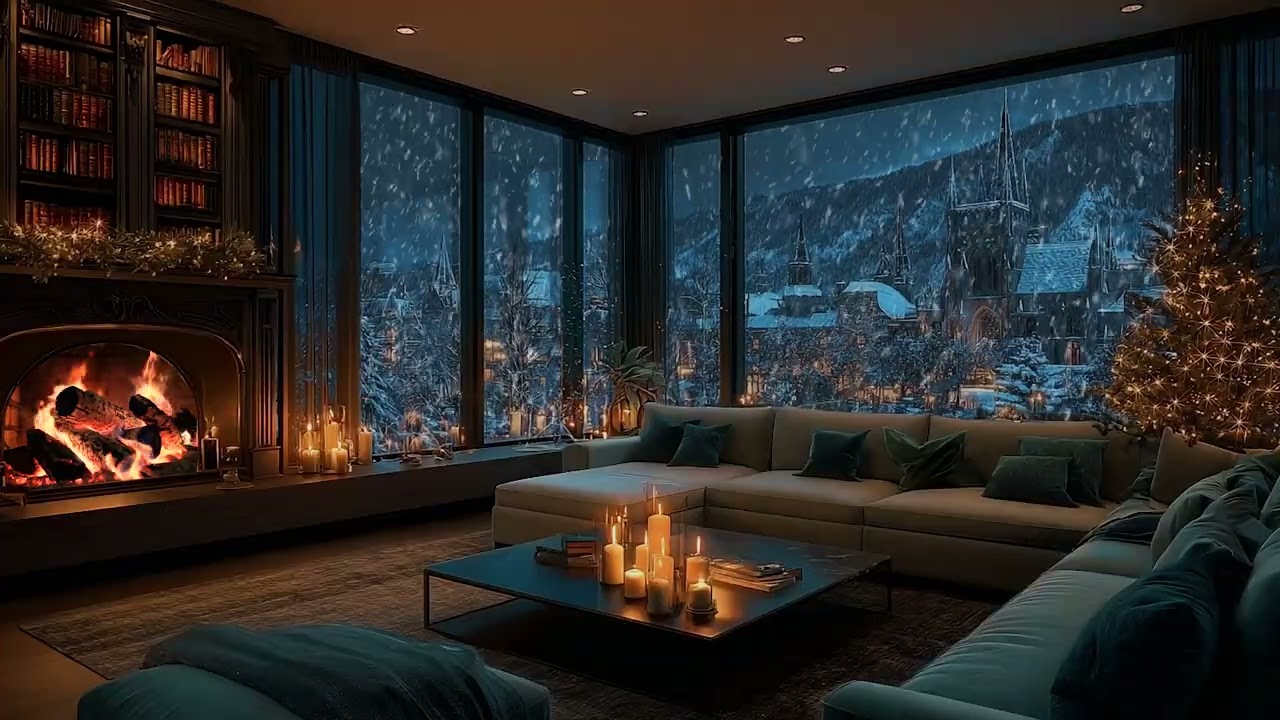 Snowstorm Wind Meets Gentle Fireplace for Sleep, Relaxation and a Quiet Winter Night