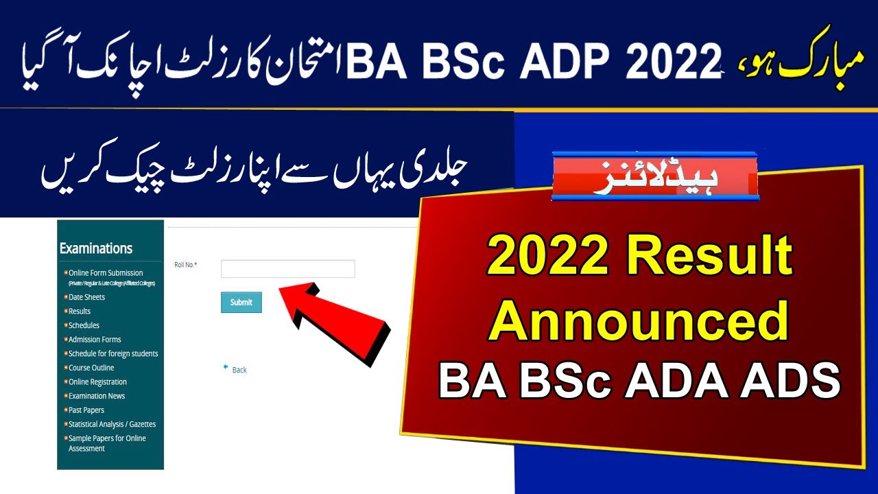 Check Result of BA BSc ADP 2022 Exams | BA BSc ADA ADS 2022 Result Announced