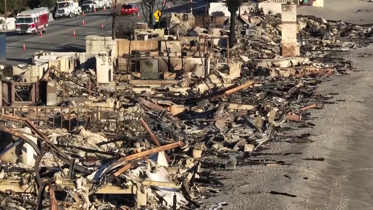 Drone footage shows Malibu's beachfront properties reduced to rubble after Palisades fire