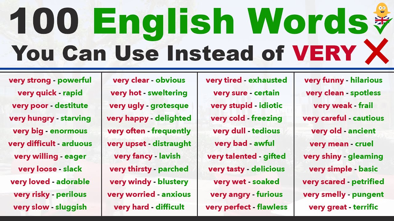 100 English Words You Can Use Instead of VERY (better words to use)