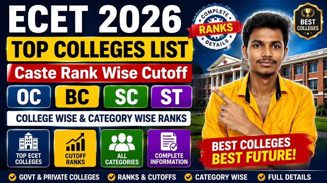 ECET 2026 Top Engineering Colleges List | OC BC SC ST Category Wise Cutoff Ranks