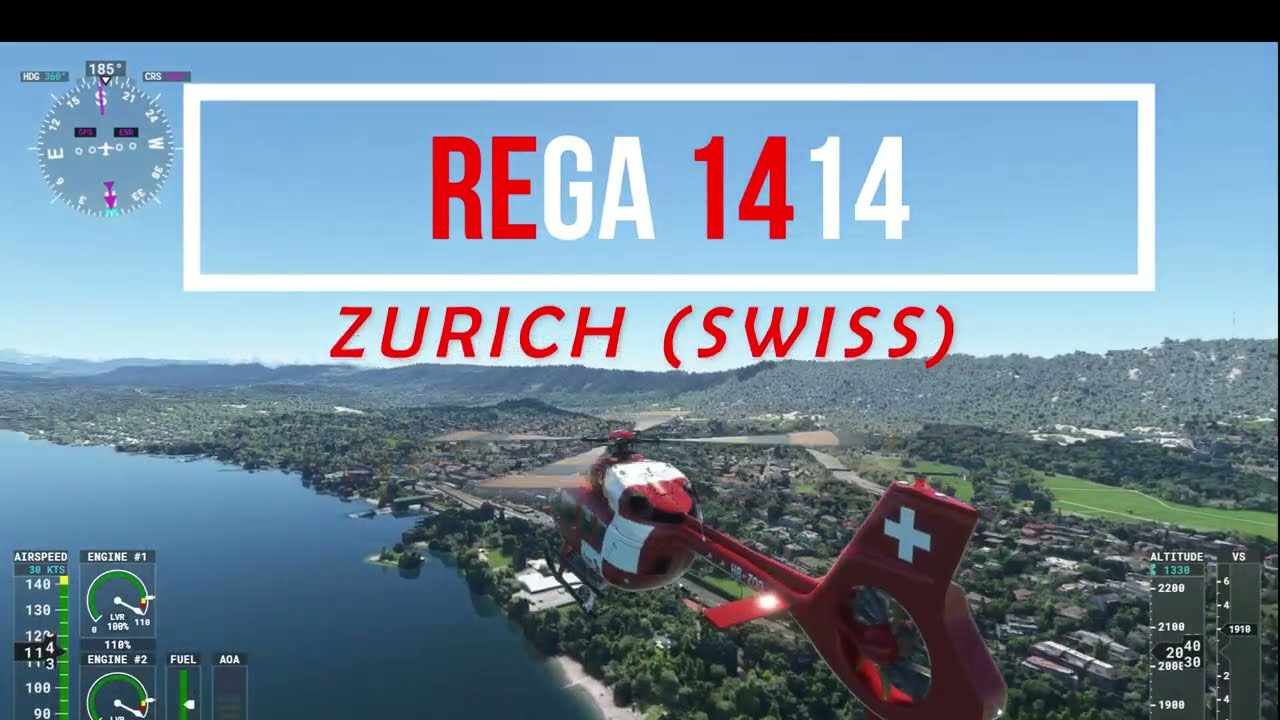 H145 REGA évacuation médicale à Zurich avec les équipe du REGA1414 .
