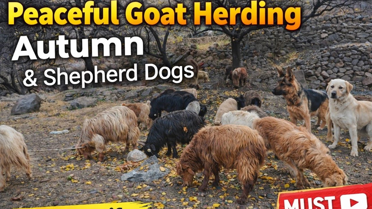 Peaceful Goat Herding in Autumn | Shepherd Dogs on Duty