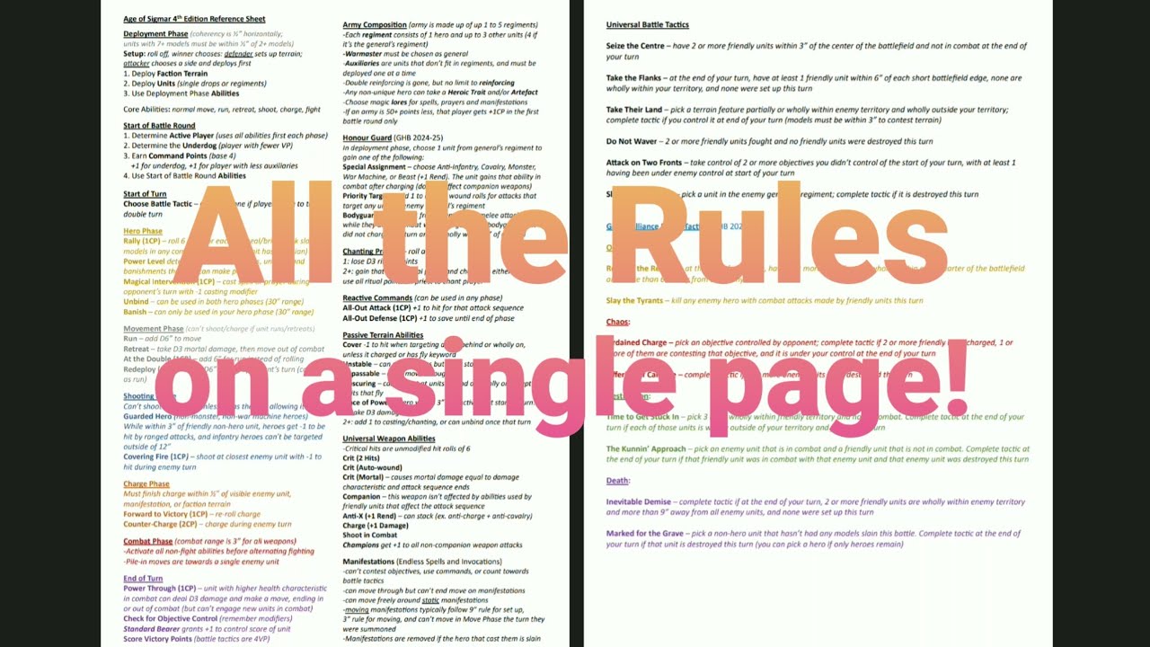 Age of Sigmar 4th Edition One Page Reference Guide With ALL Rule Changes You Need To Know