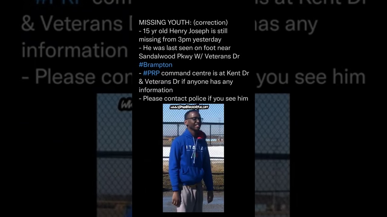 MISSING PERSON ALERT ⚠️- Henry Joseph Missing Since 3pm | Sandalwood Pkwy and Veterans Dr, Brampton