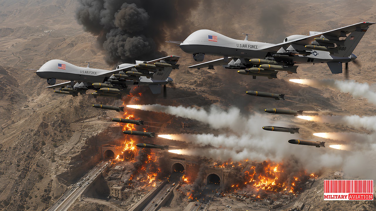 Dozens of US Air Force MQ-9 Reaper drones destroyed hundreds of bunkers in the conflict zone.